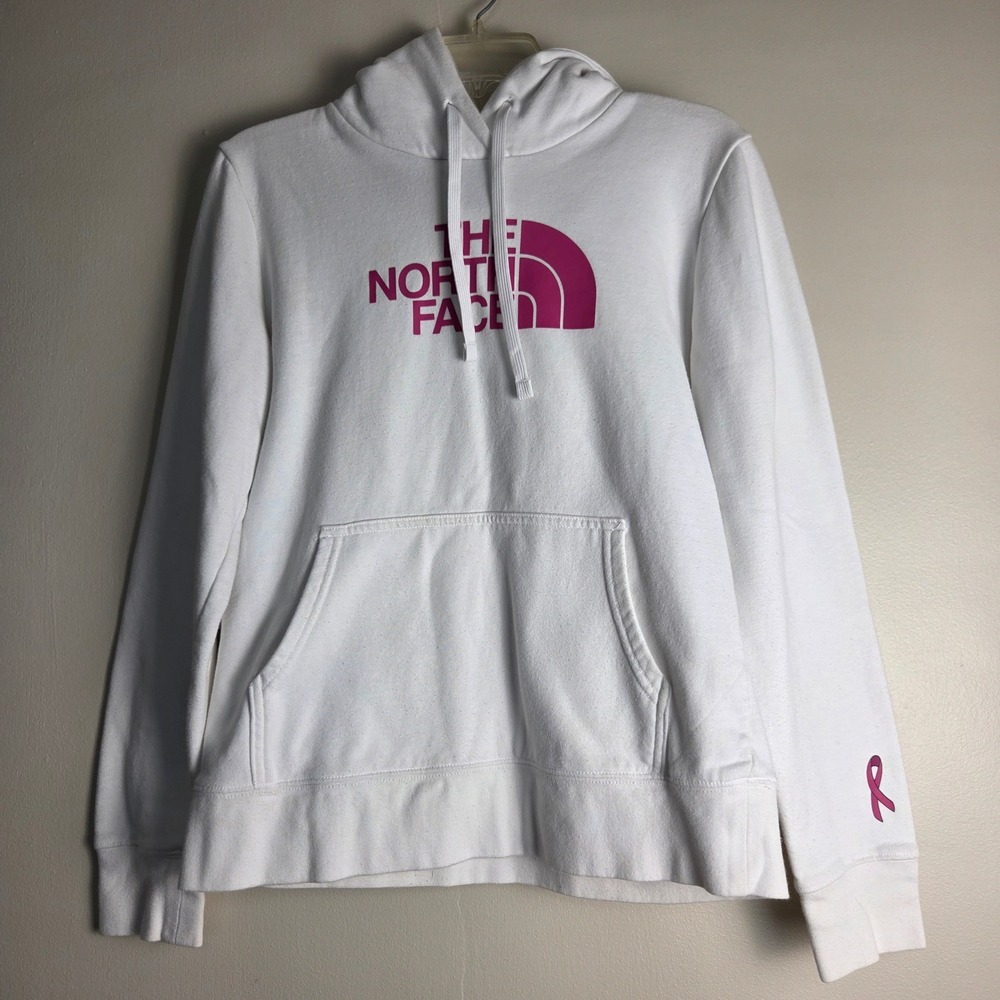 The North Face Womens White Pink Logo Breast Cancer Awareness Ribbon Hoodie M